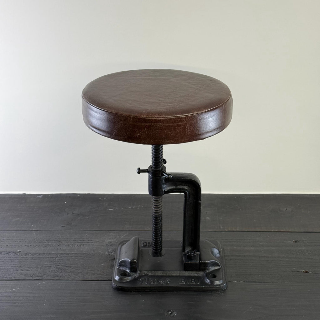 Vice Clamp Industrial Solid Bar Stool Wood or Leather Top Solid Cast Metal Base | Vintage Style | Floor Standing