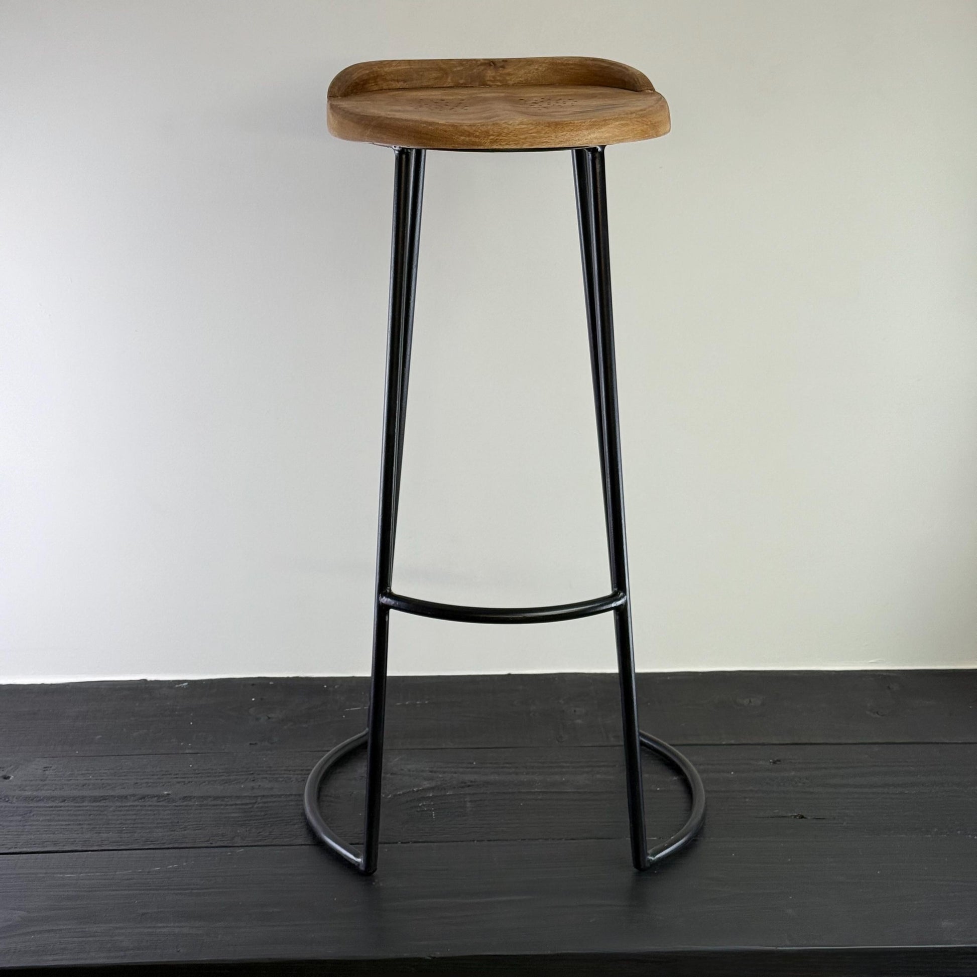 Solid Mango Wooden Top Bar Stool Hand Crafted Solid Cast Metal