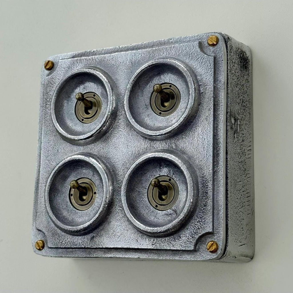 4 Gang 2 Way Solid Cast Metal Conduit Light Switch Industrial - Vintage Crabtree Style