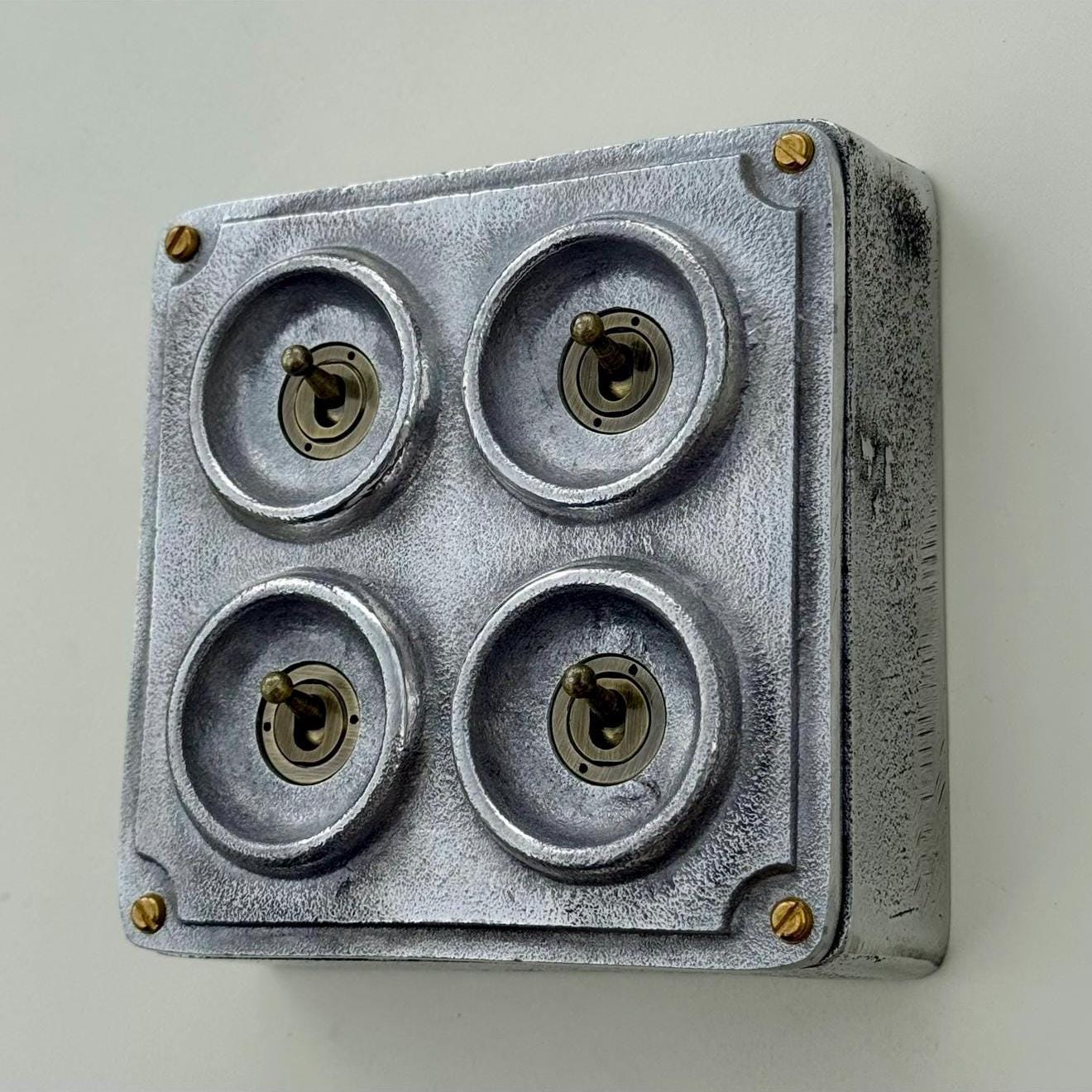 4 Gang 2 Way Solid Cast Metal Conduit Light Switch Industrial - Vintage Crabtree Style