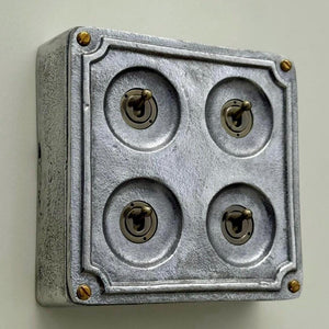 4 Gang 2 Way Solid Cast Metal Surface Mounting Conduit Light Switch Industrial - Vintage Britmac Style