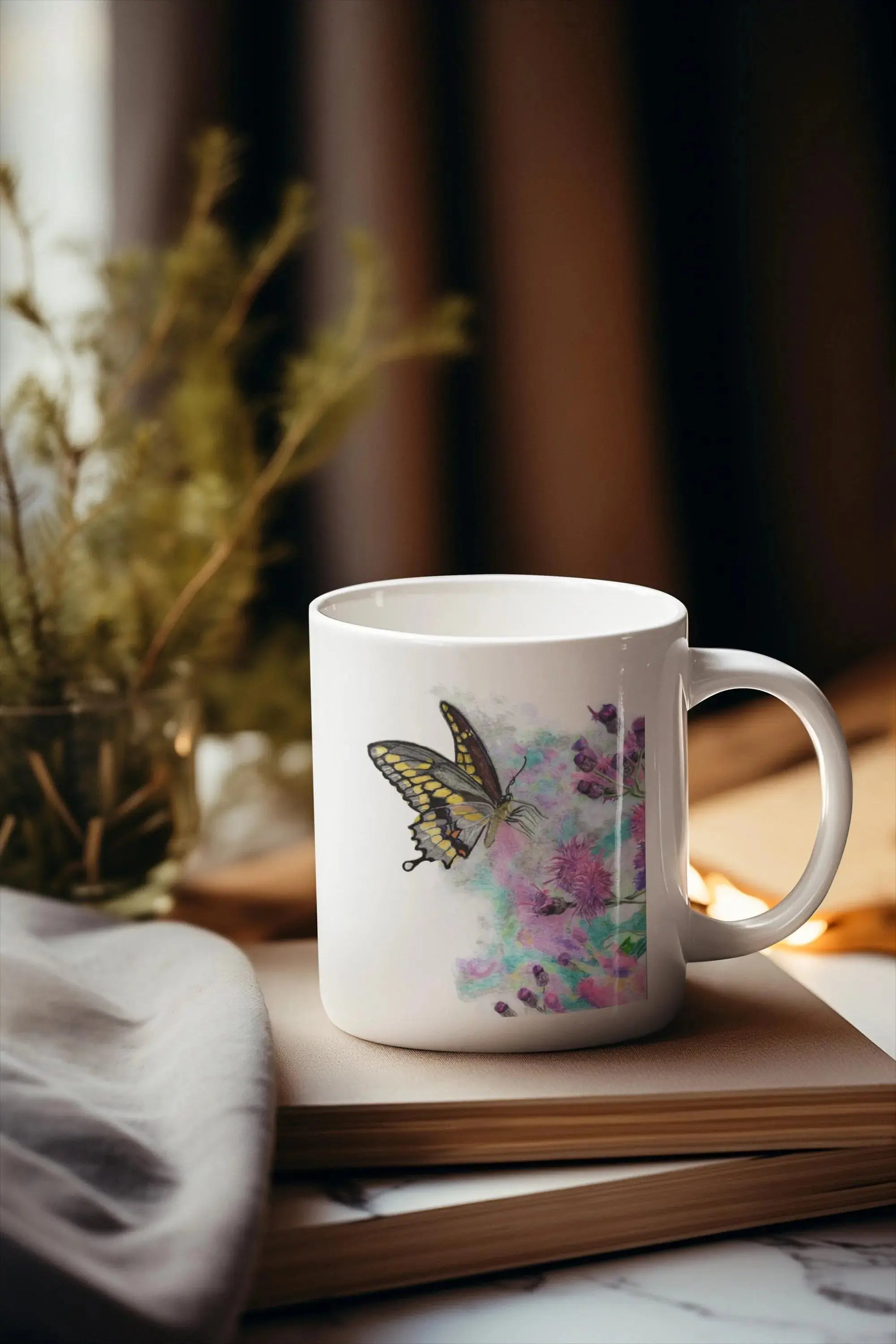 Yellow Butterfly Mug – 11oz Ceramic Wildlife Coffee Cup