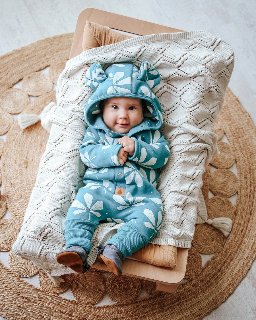 Eared Jumpsuit for Babies and Kids - Chestnut Leaves on Green