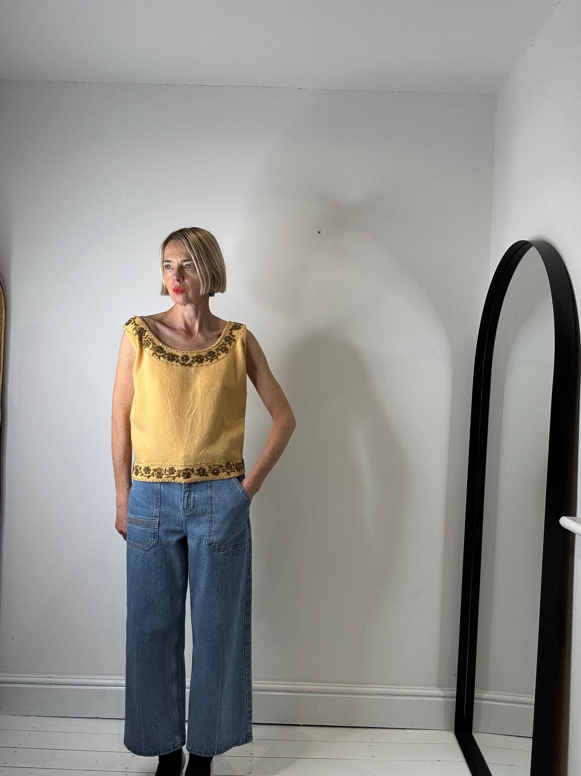 Vintage Beaded Knit Top in Lambswool and Angora