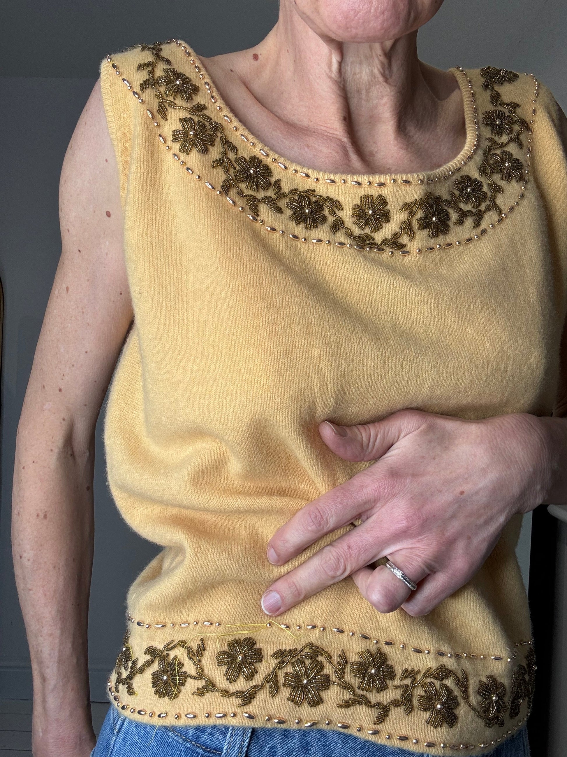 Vintage Beaded Knit Top in Lambswool and Angora