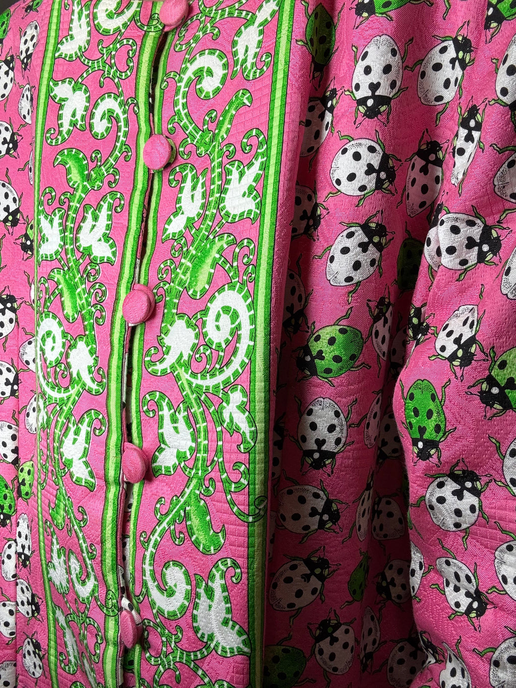 Ladybug Collarless Jacket in Pink and Green