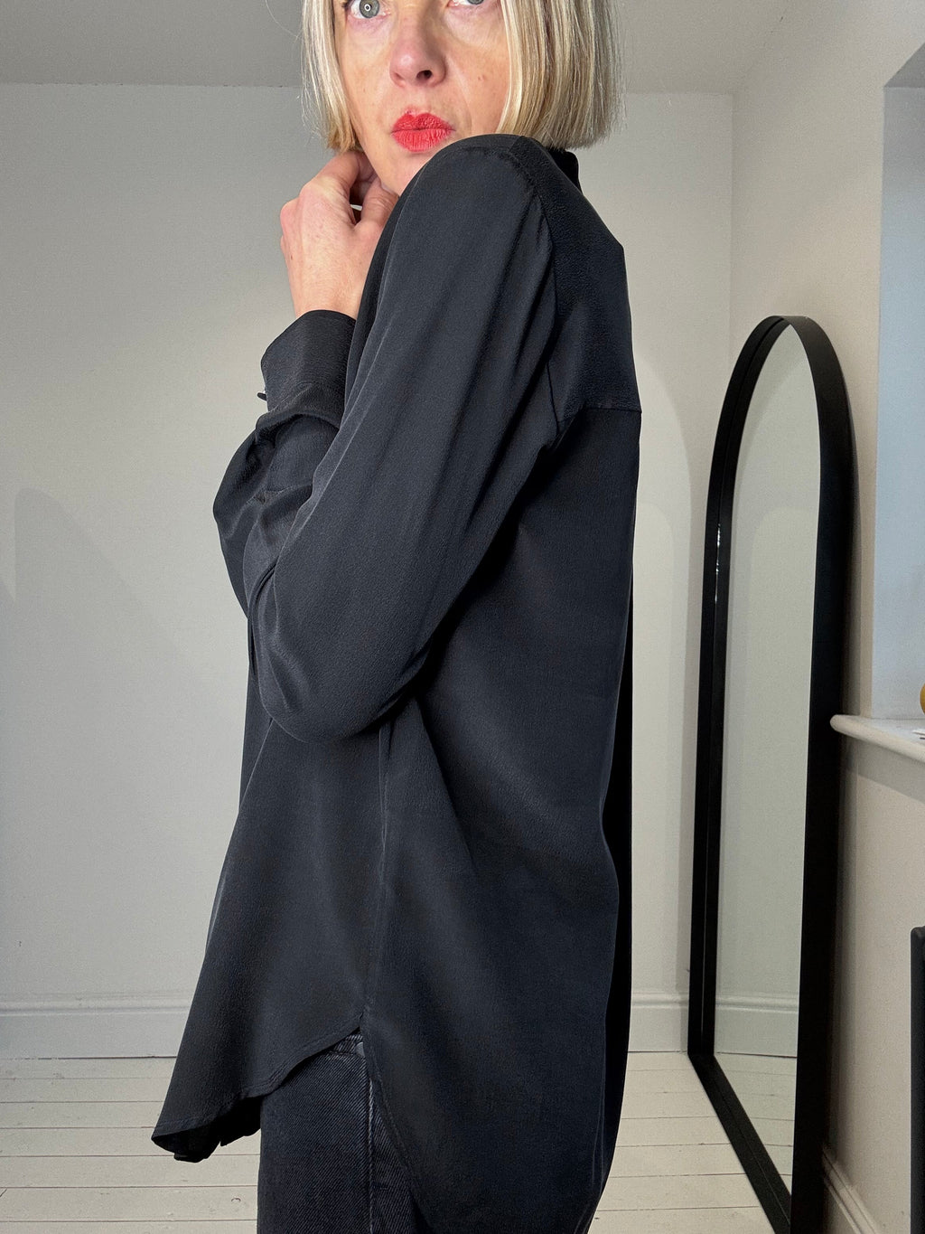 Black Silk Tie Neck Blouse