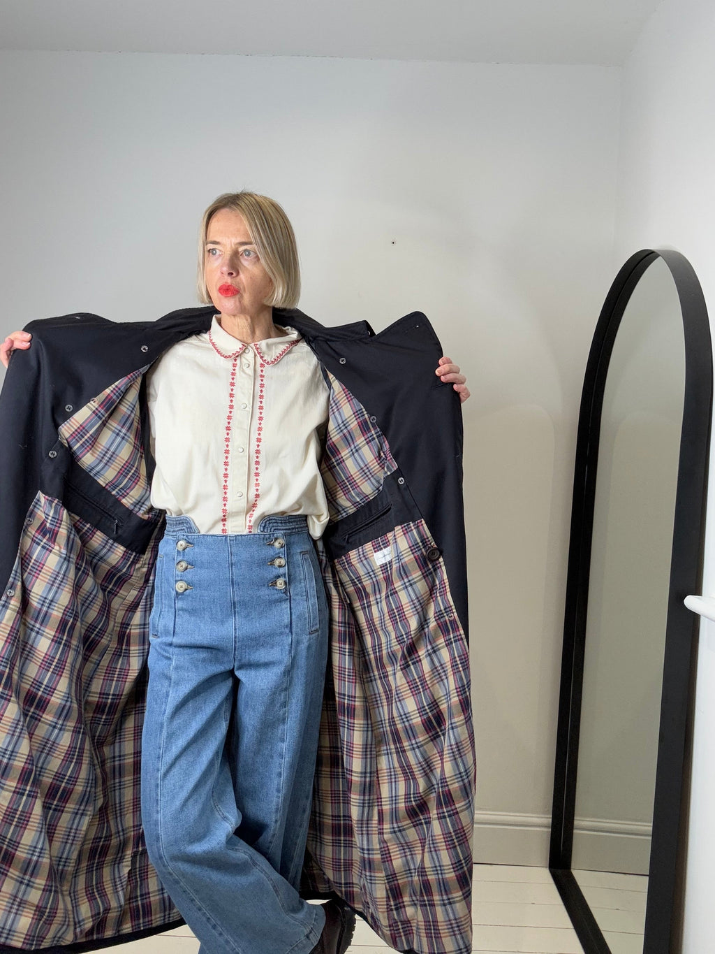 Classic Navy Check Lined Trench Coat