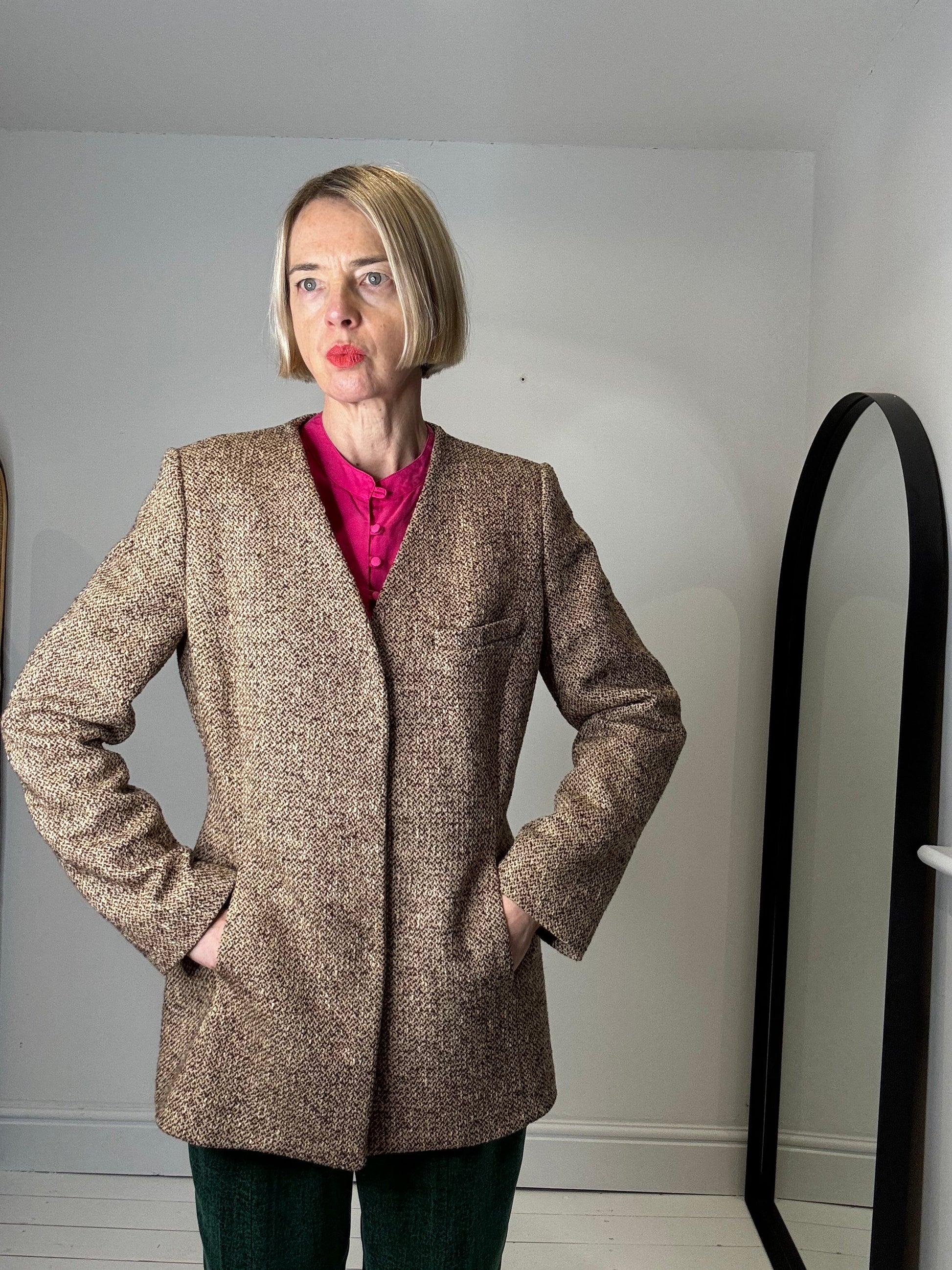 Tweedy Belted Blazer with Horn Buckle