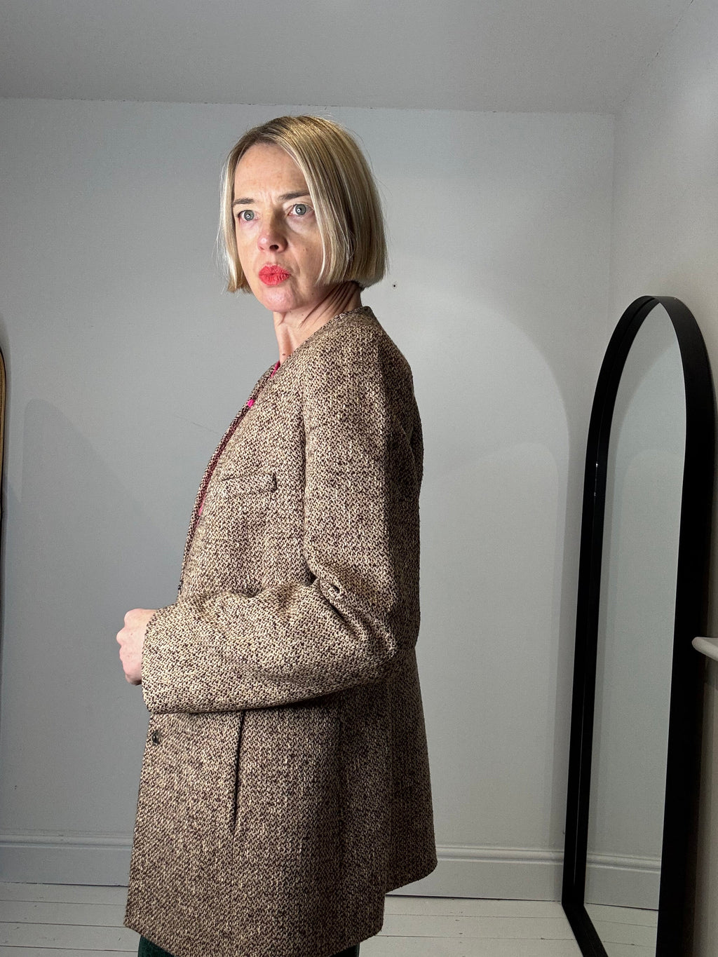 Tweedy Belted Blazer with Horn Buckle