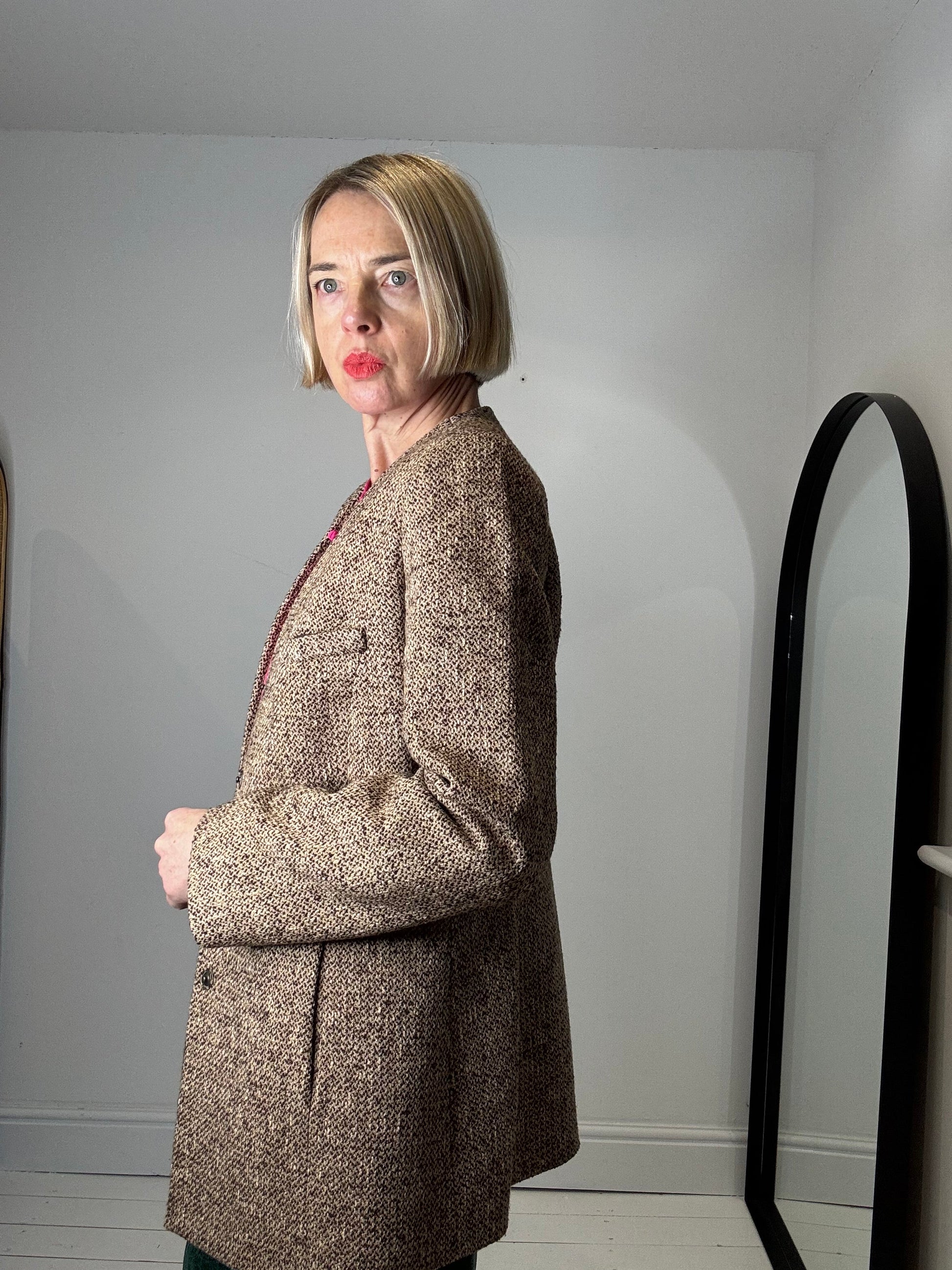 Tweedy Belted Blazer with Horn Buckle