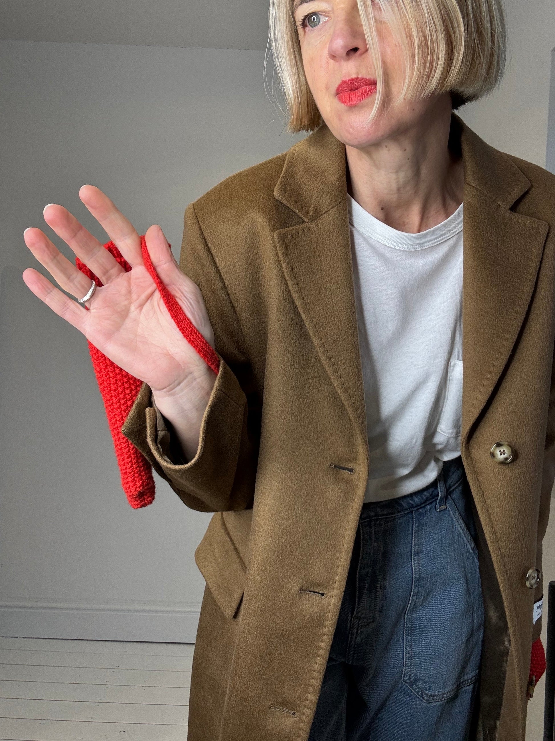 Bright Red Merino Wool Mittens on String