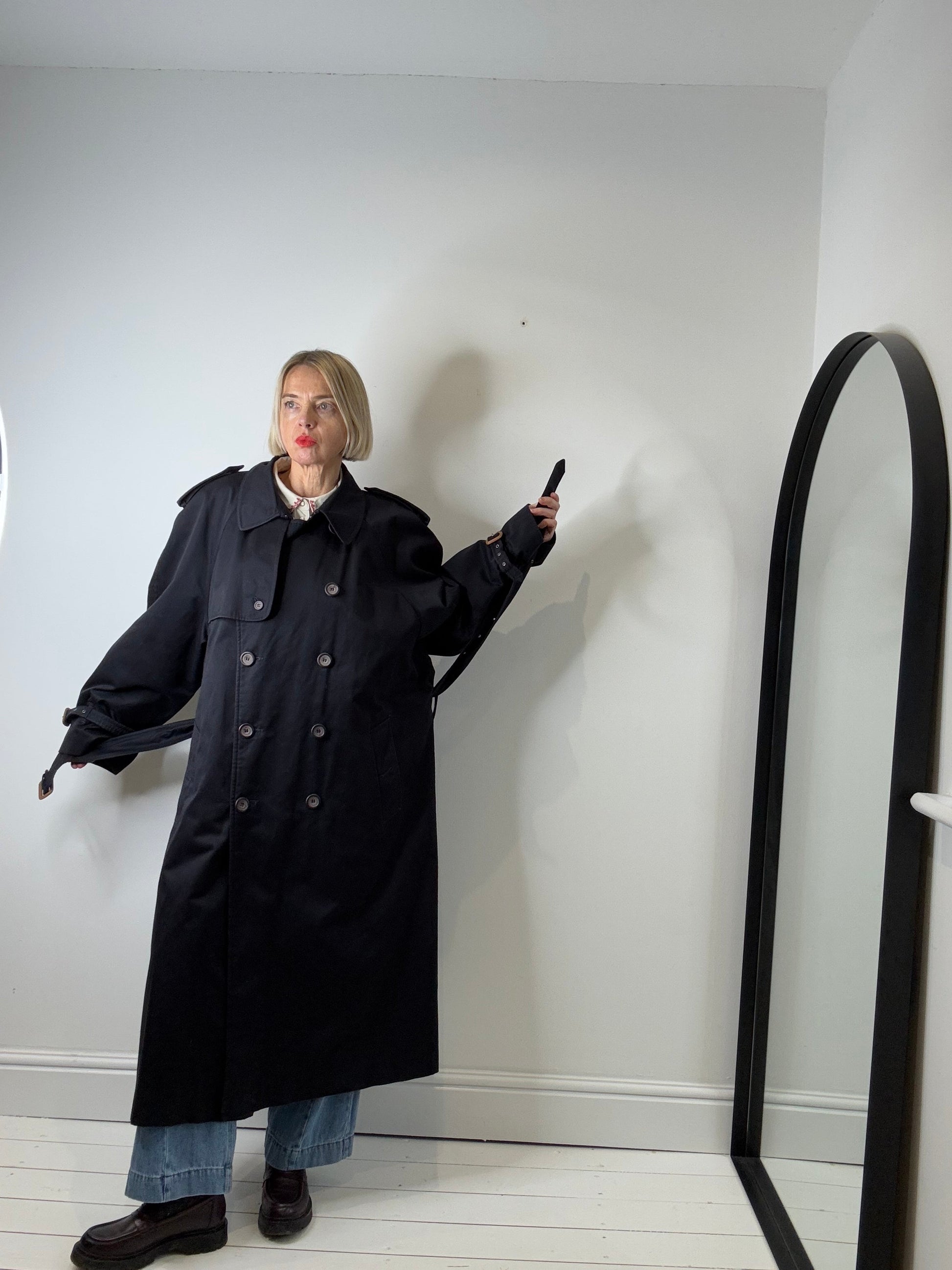 Classic Navy Check Lined Trench Coat