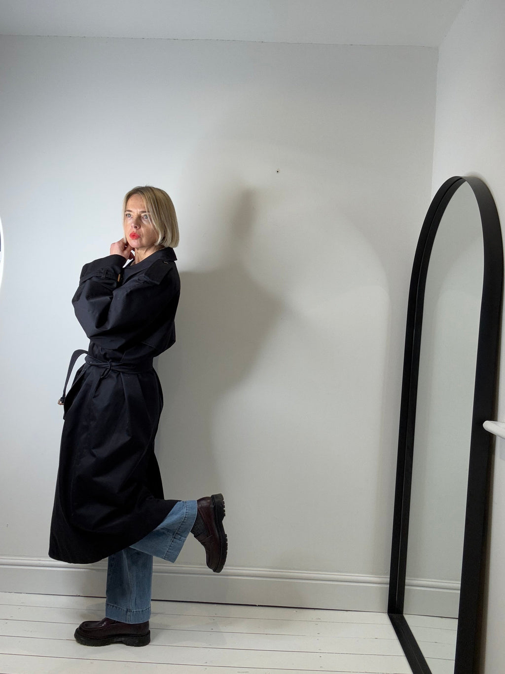 Classic Navy Check Lined Trench Coat