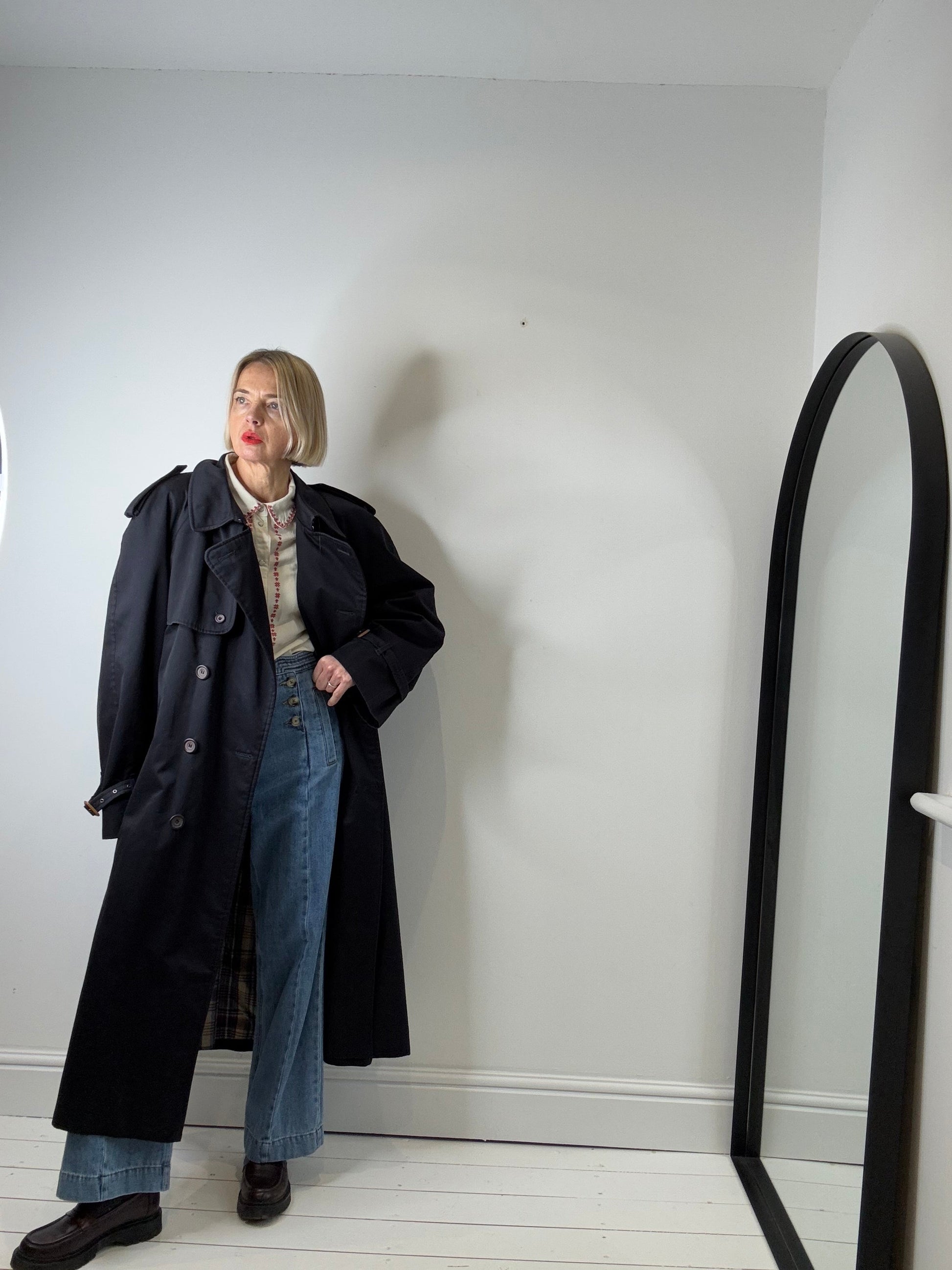 Classic Navy Check Lined Trench Coat