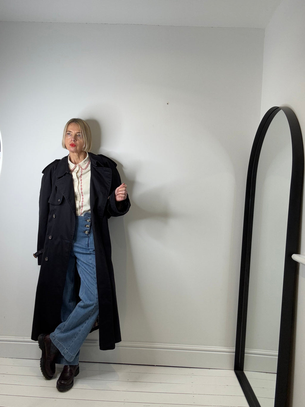 Classic Navy Check Lined Trench Coat