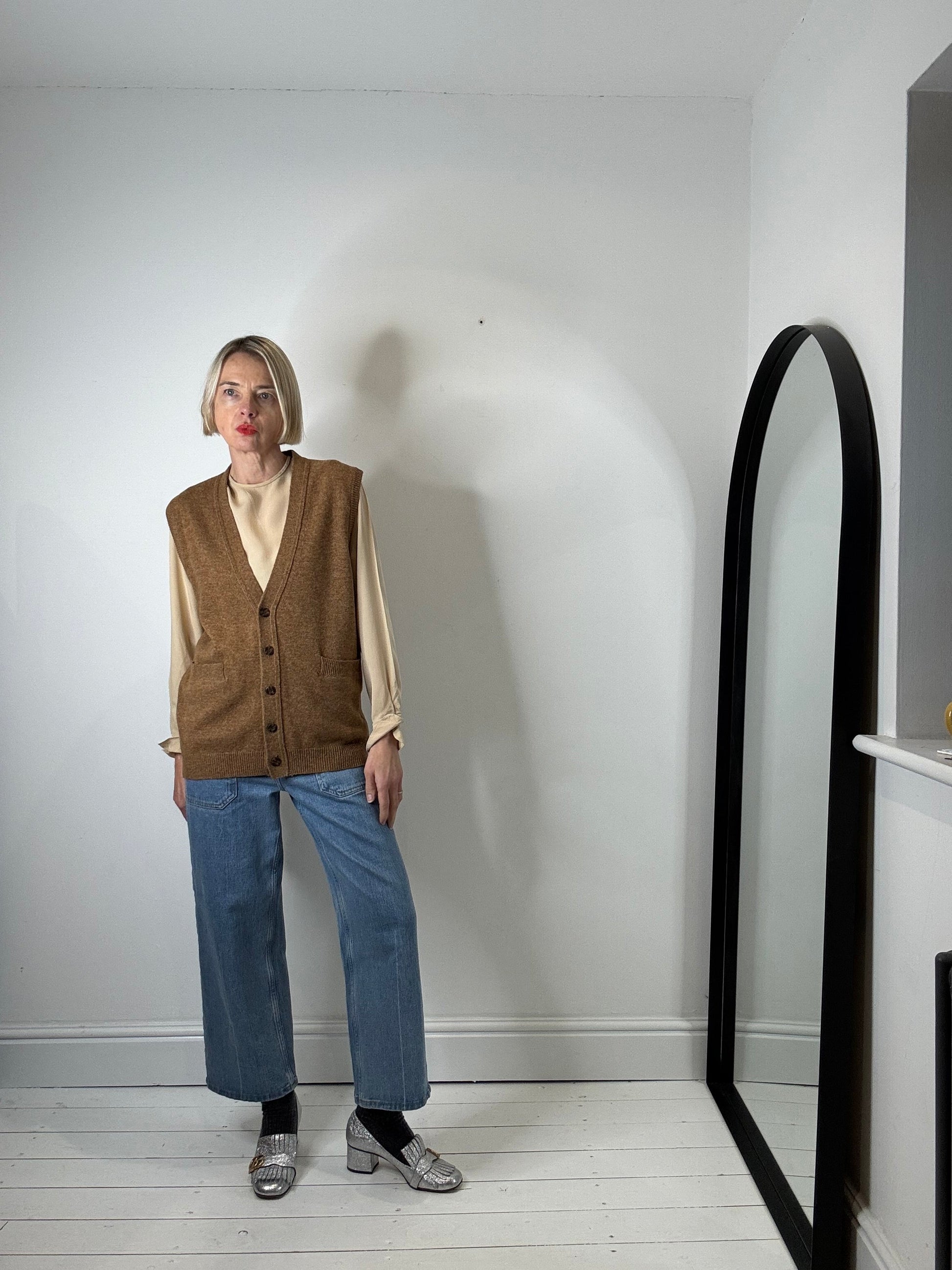 Camel Wool Button Through Tank with Pockets