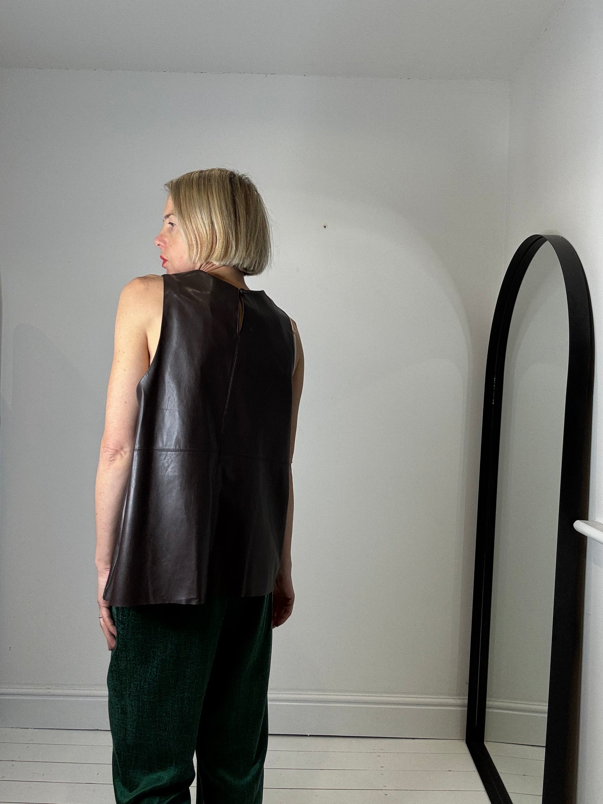 Chocolate Brown Faux Leather Top with Keyhole Detail