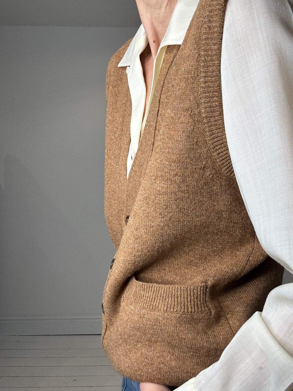 Camel Wool Button Through Tank with Pockets