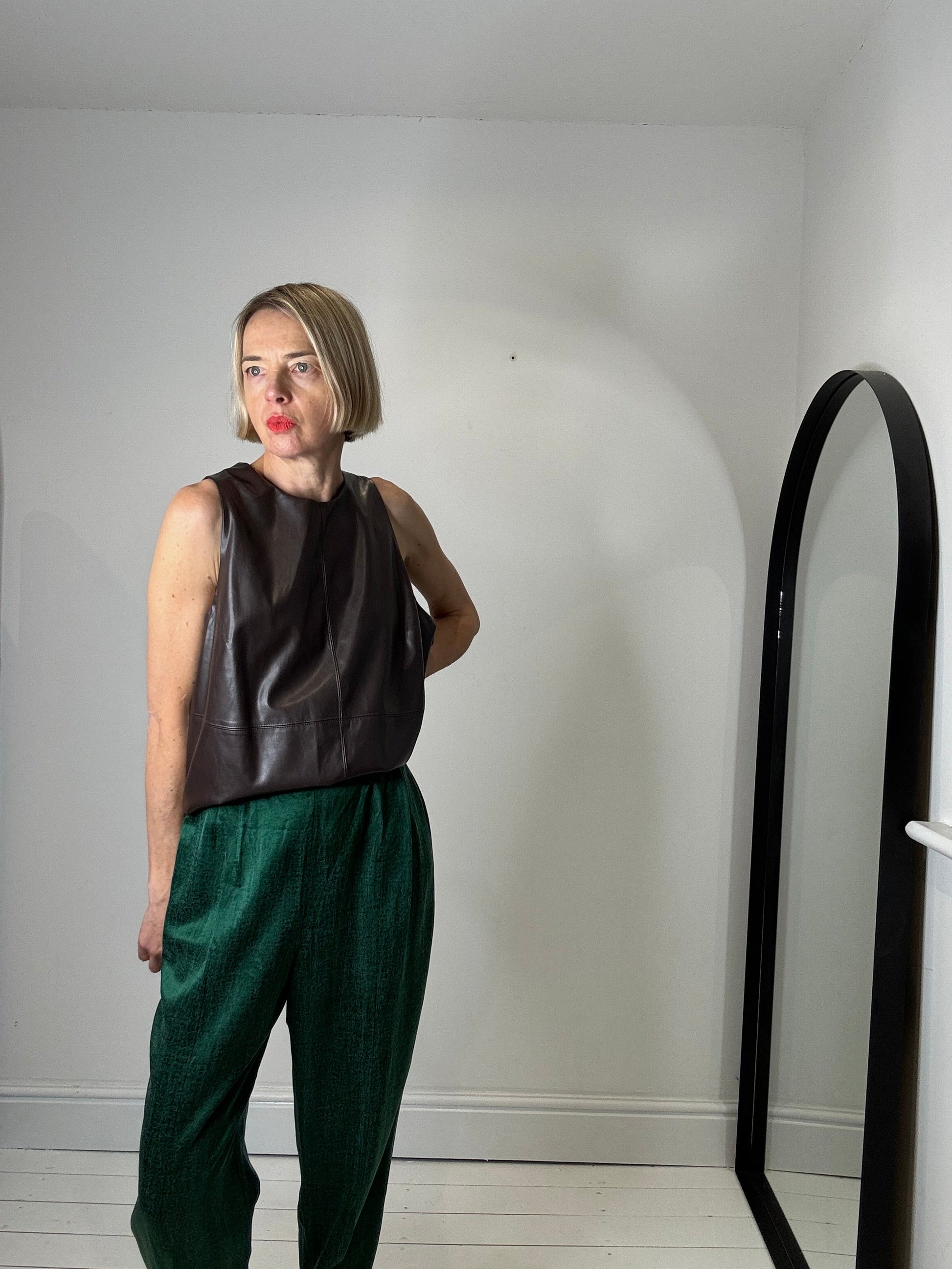 Chocolate Brown Faux Leather Top with Keyhole Detail