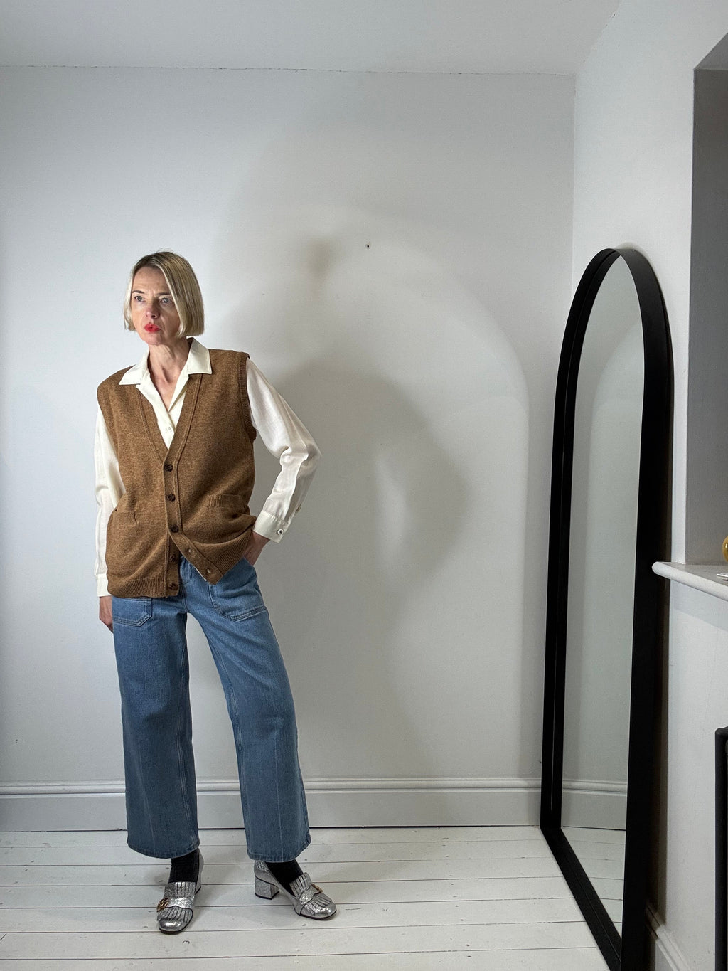 Camel Wool Button Through Tank with Pockets