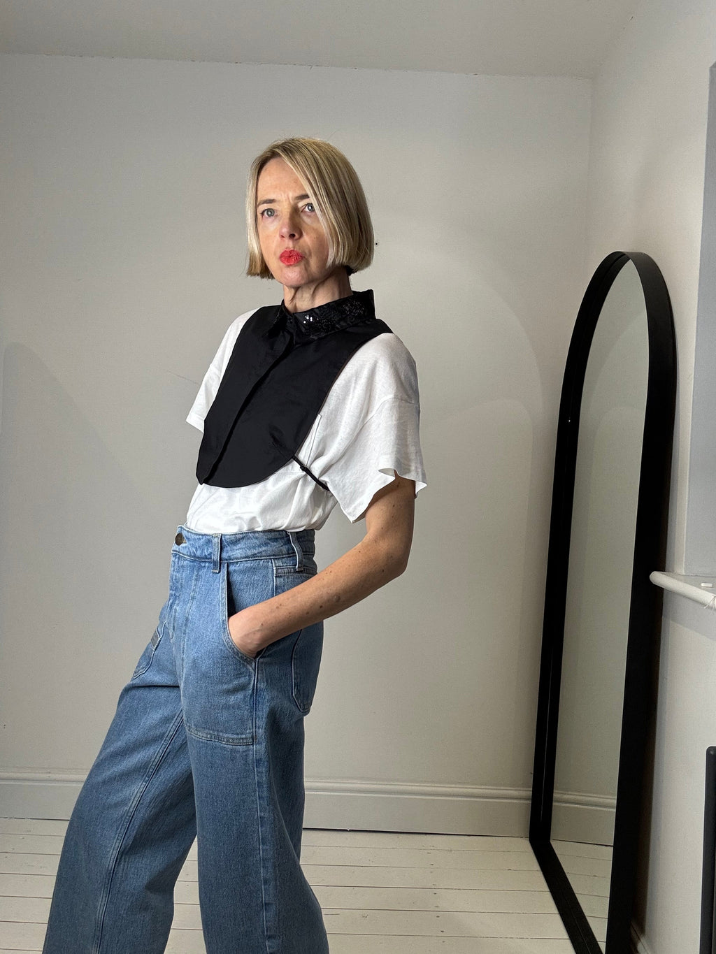 Embellished Collar Bib in Black Cotton