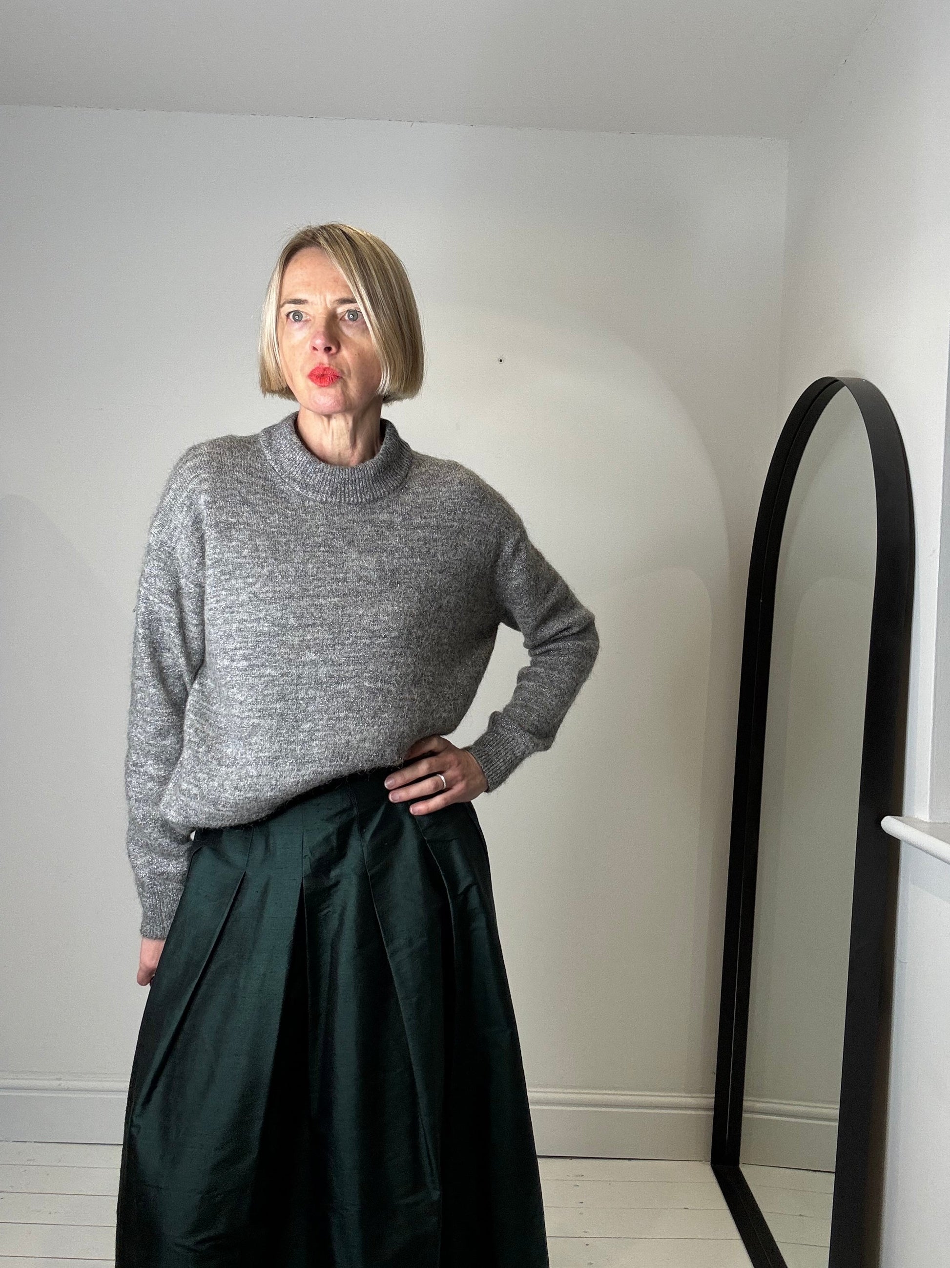 Grey Marl Mohair Turtleneck Jumper with Lurex