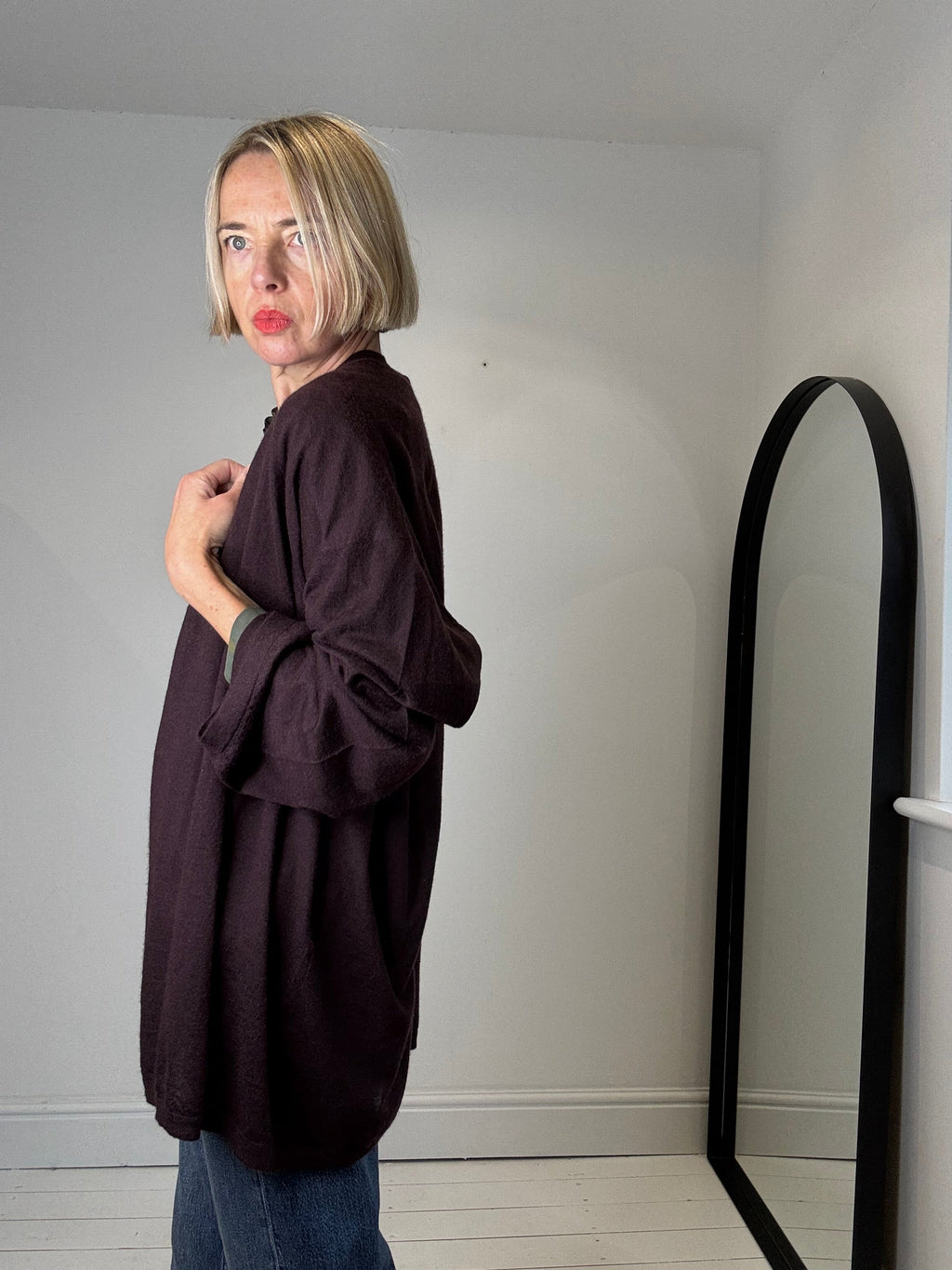 100% Cashmere Cardigan in Berry Brown