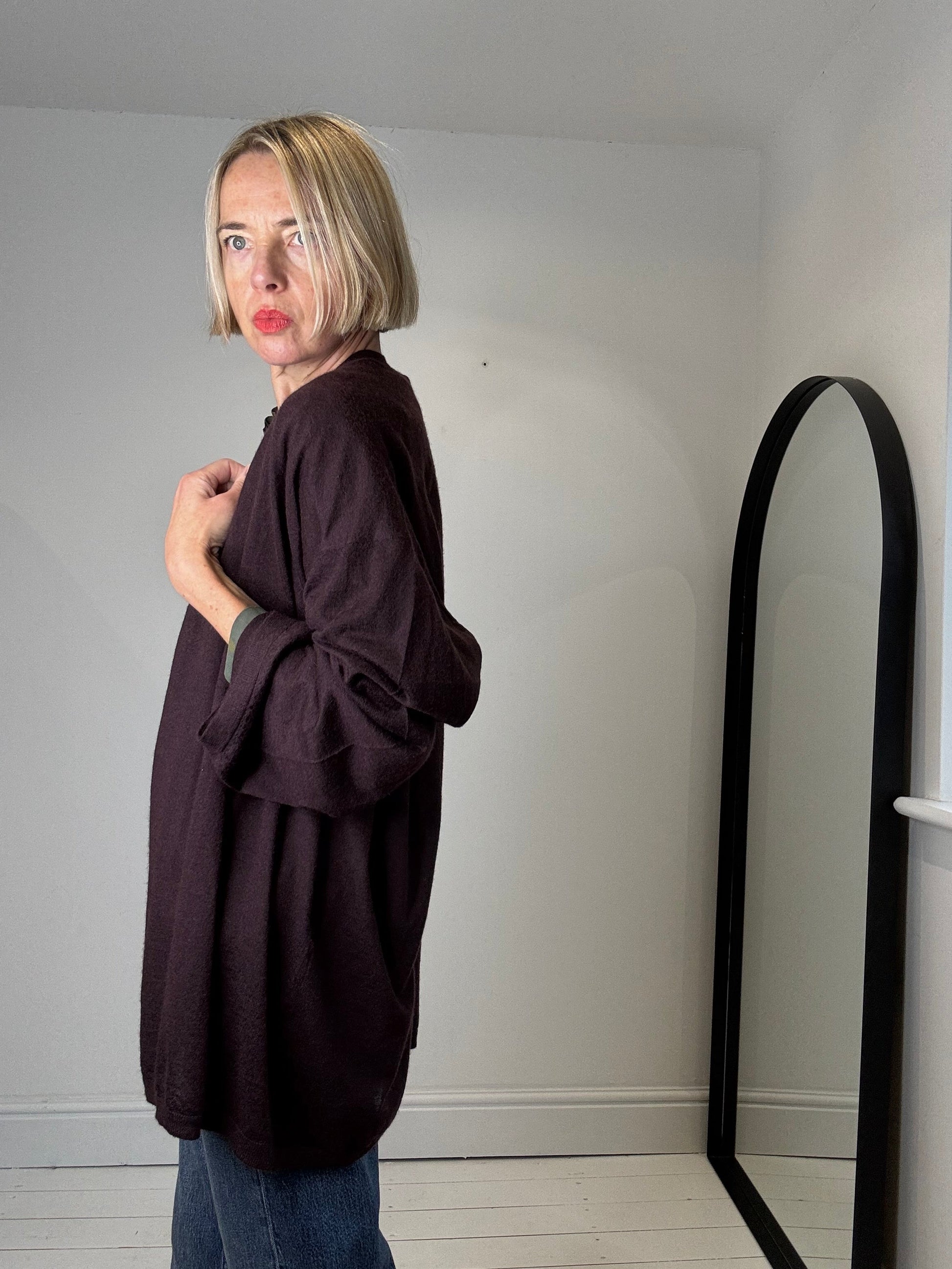100% Cashmere Cardigan in Berry Brown