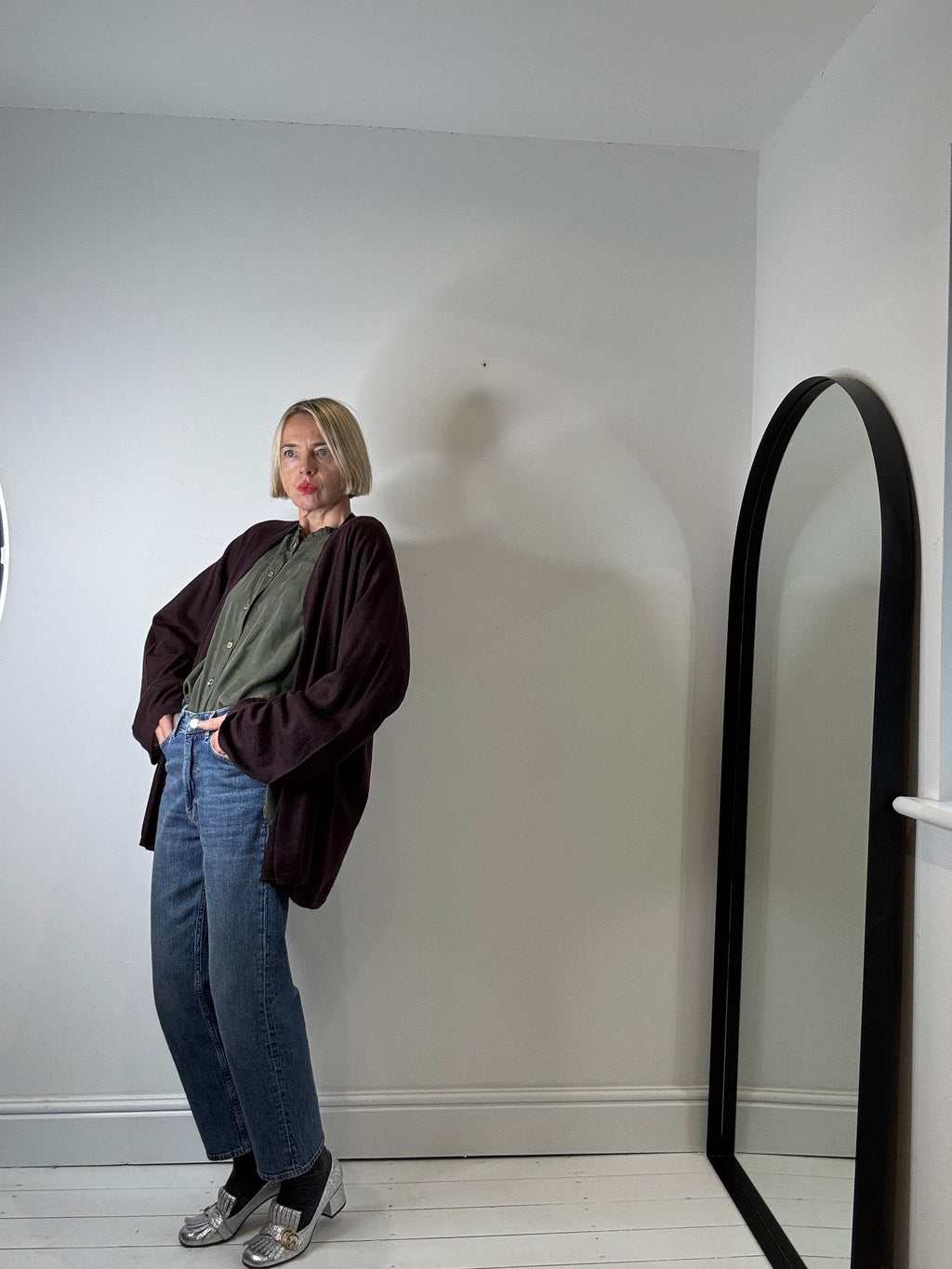 100% Cashmere Cardigan in Berry Brown