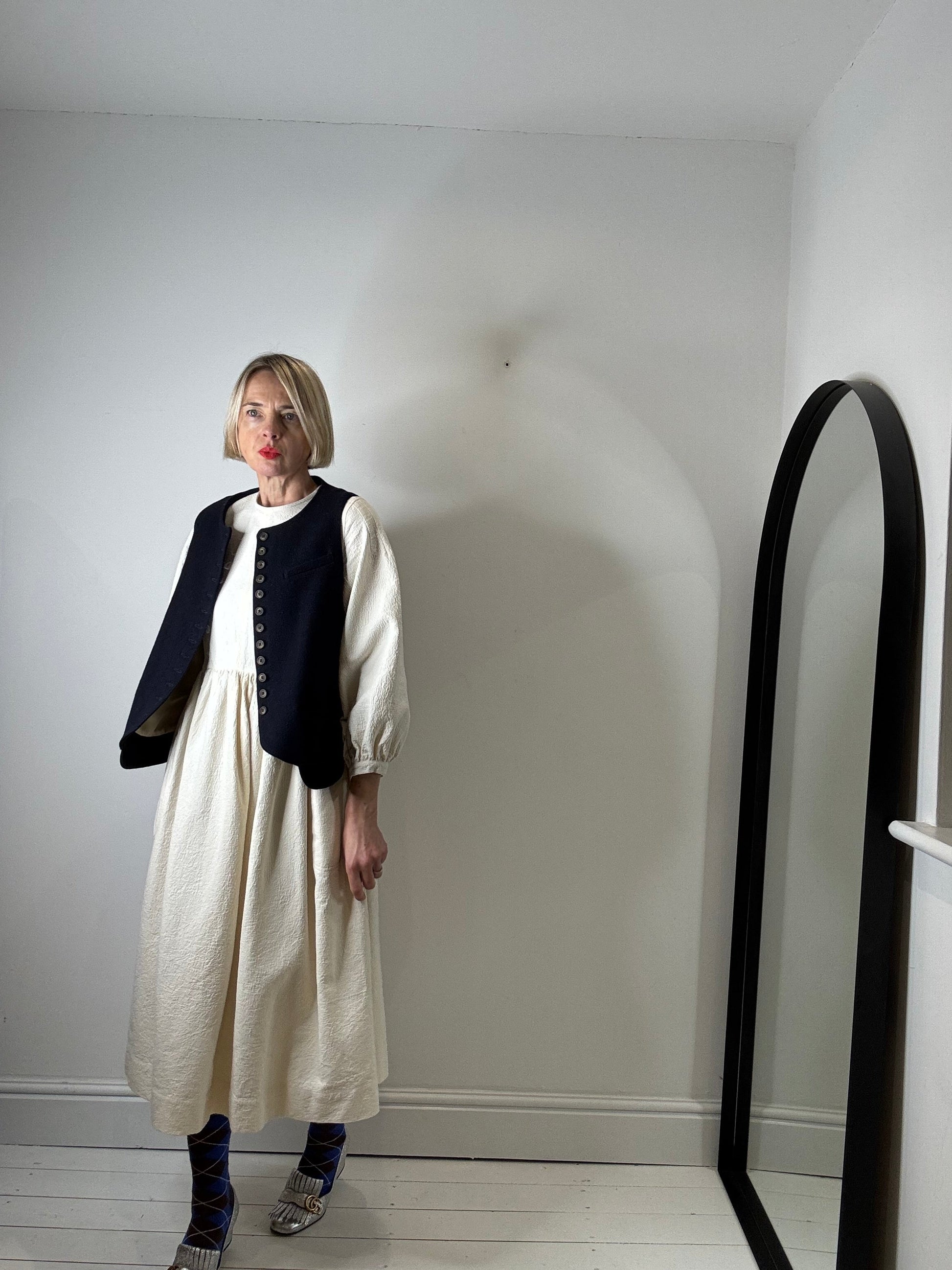 Rosalie Organic Cotton Jacquard Midi Dress in Cream