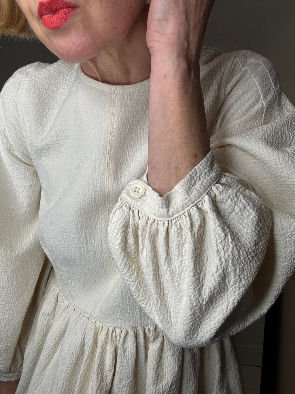 Rosalie Organic Cotton Jacquard Midi Dress in Cream