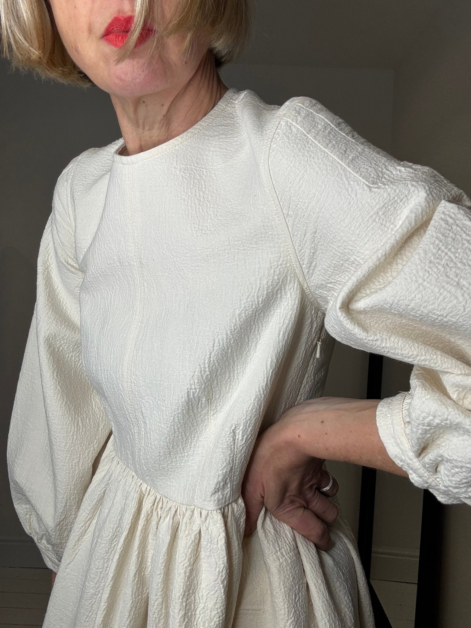 Rosalie Organic Cotton Jacquard Midi Dress in Cream