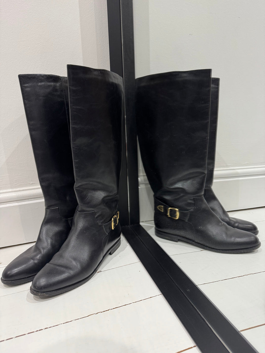 Italian Leather Knee High Boots in Black