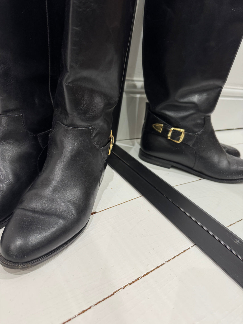 Italian Leather Knee High Boots in Black