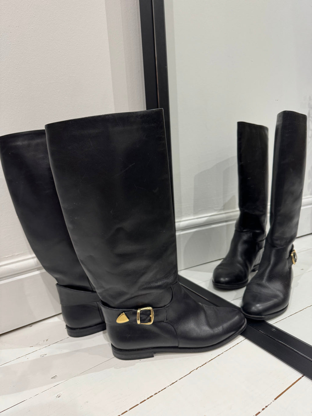 Italian Leather Knee High Boots in Black