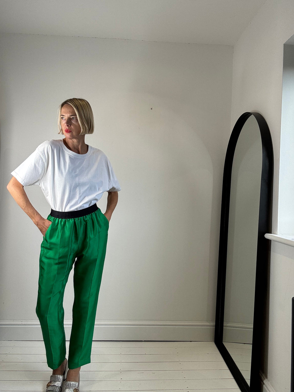 100% Silk Suit in Oversized Blazer and Tapered Trousers