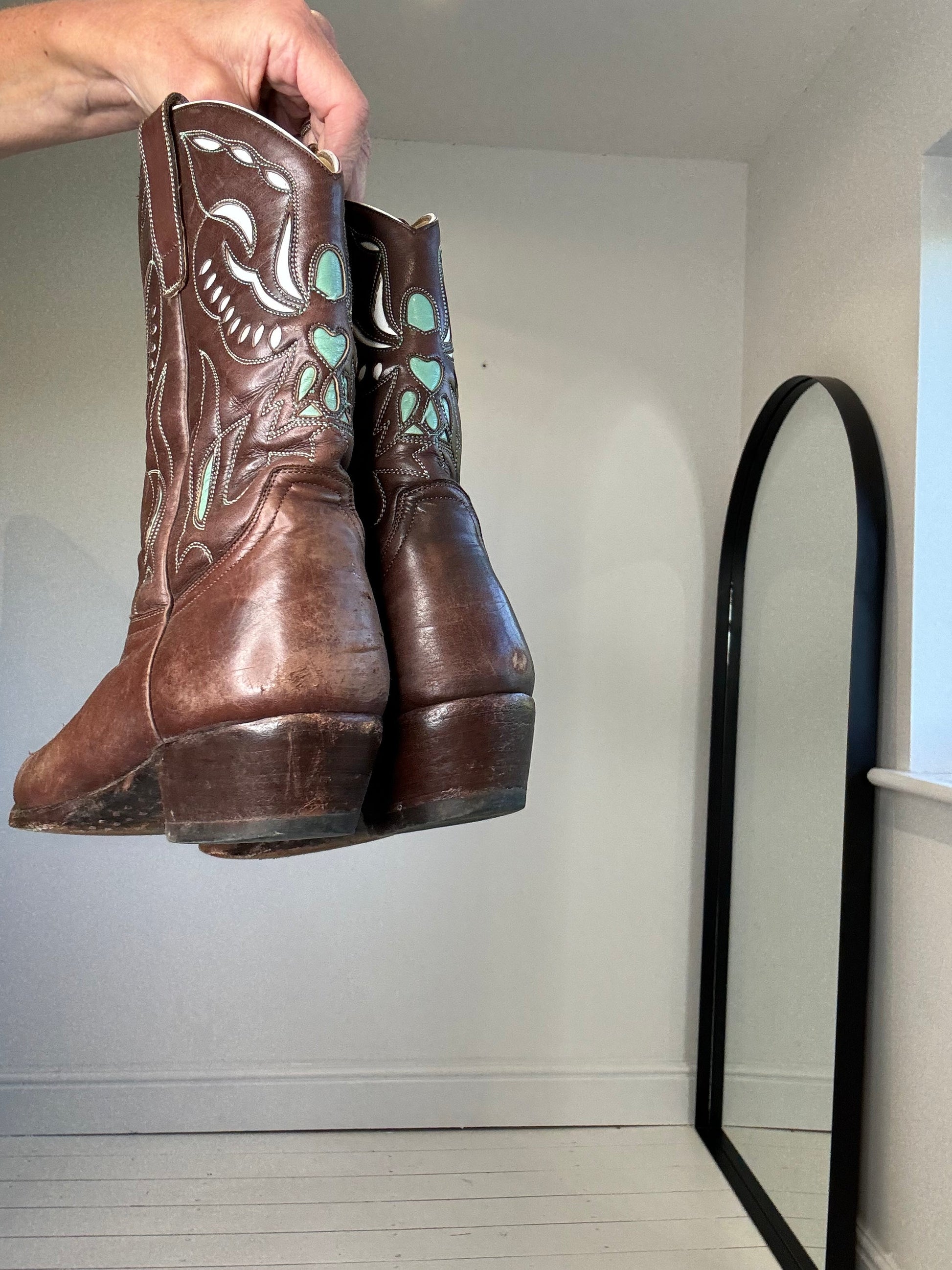 Vintage Cowboy Boots with Coloured Cutwork Detail