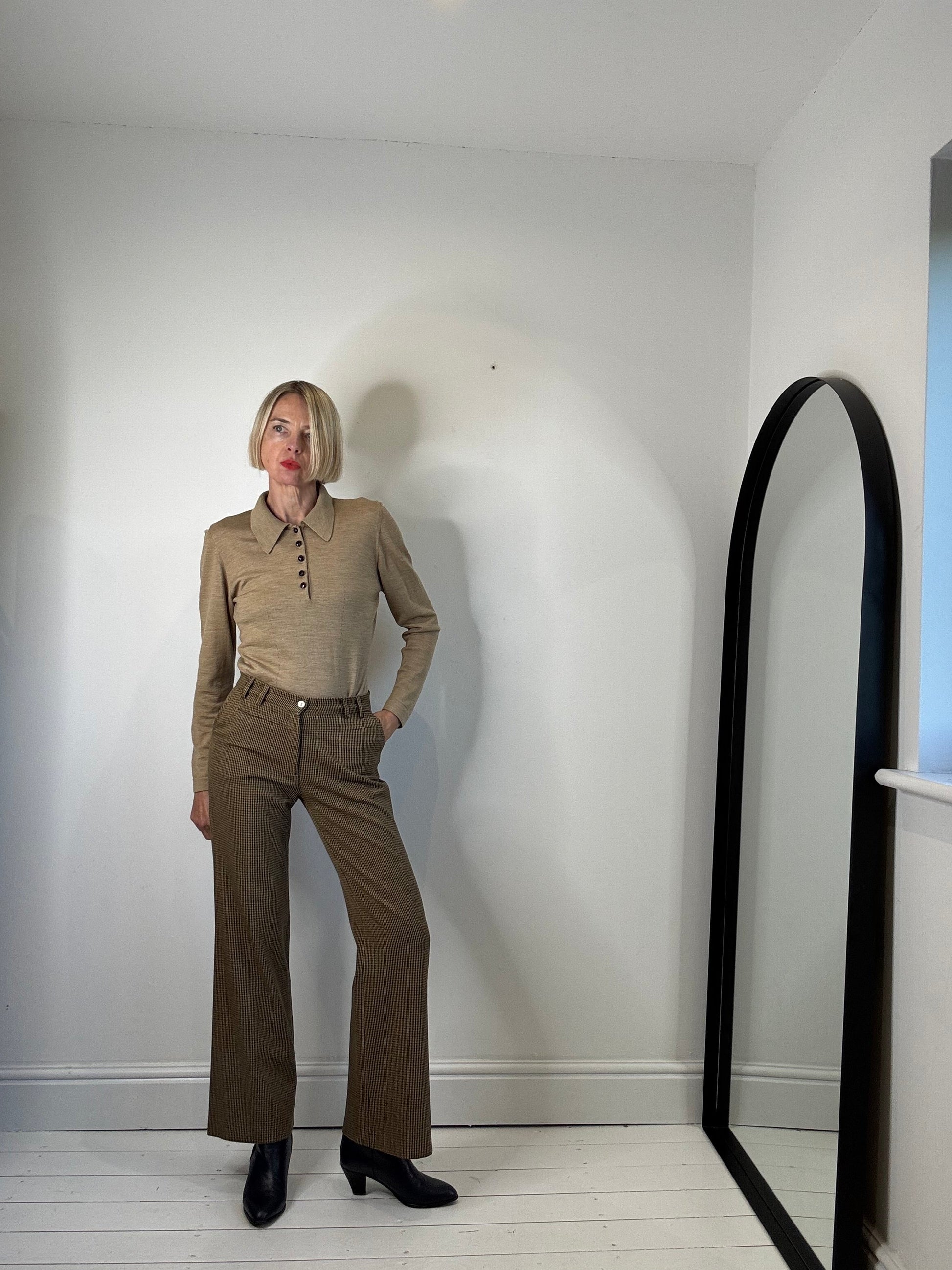 Vintage Crop Flared Check Trousers