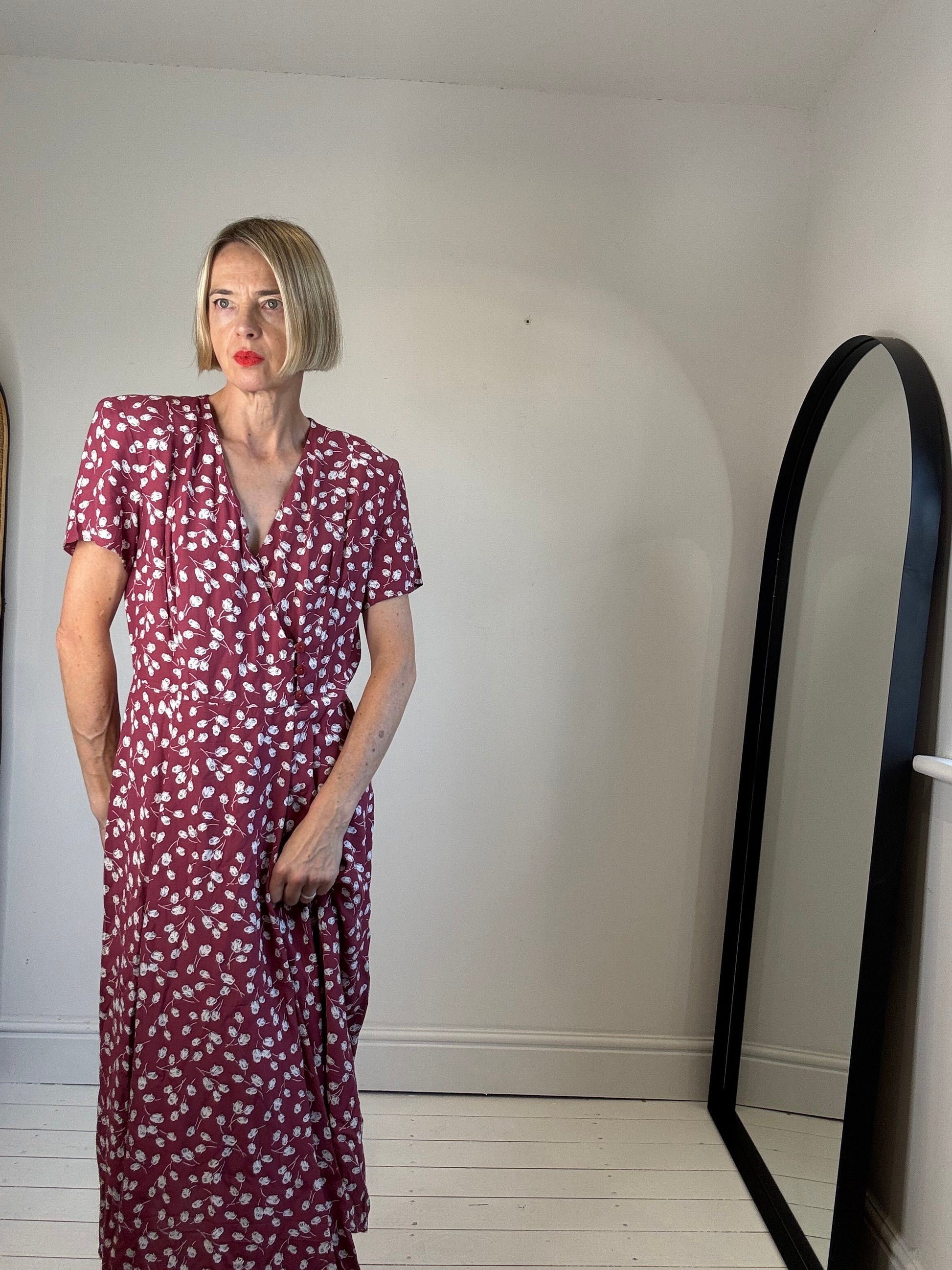 Vintage Plum Print Wrap Dress