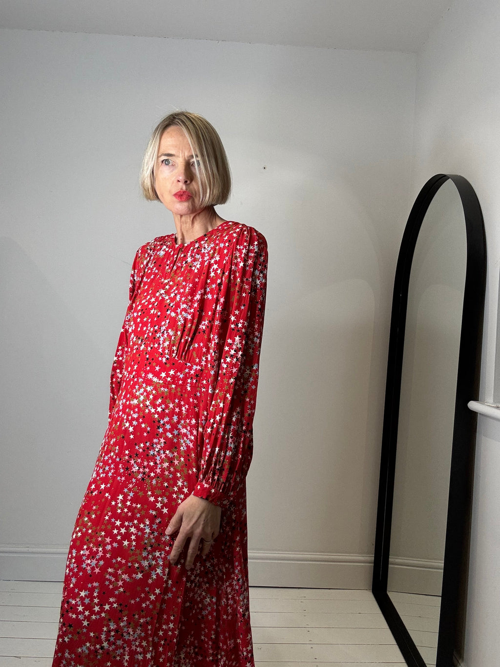 Star Print Midi Dress with Keyhole Neckline