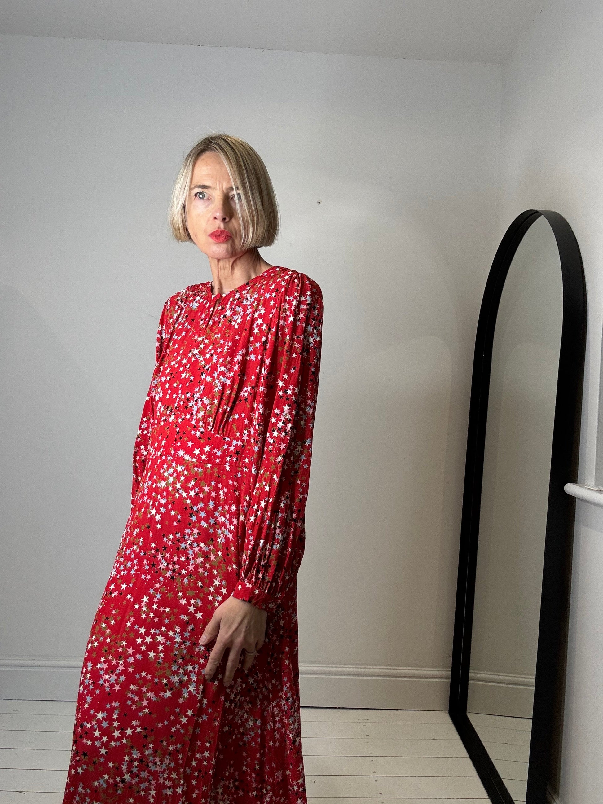 Star Print Midi Dress with Keyhole Neckline