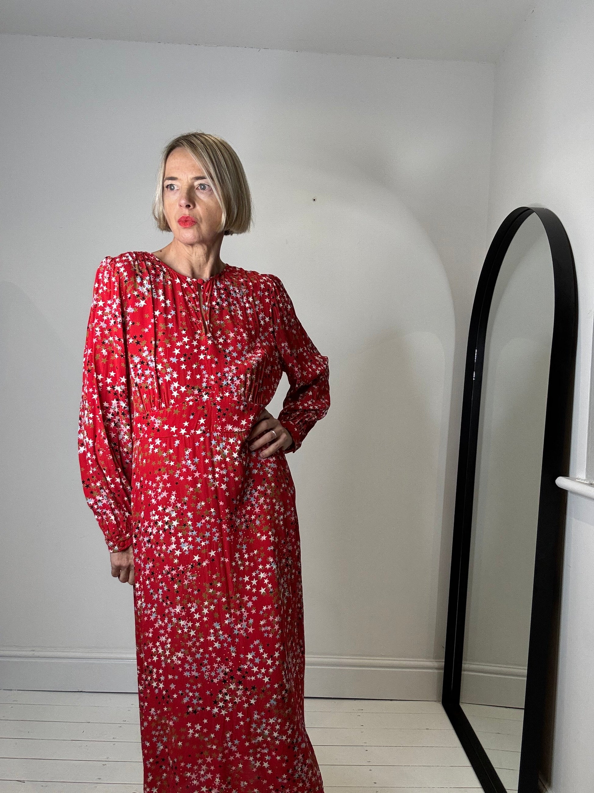 Star Print Midi Dress with Keyhole Neckline