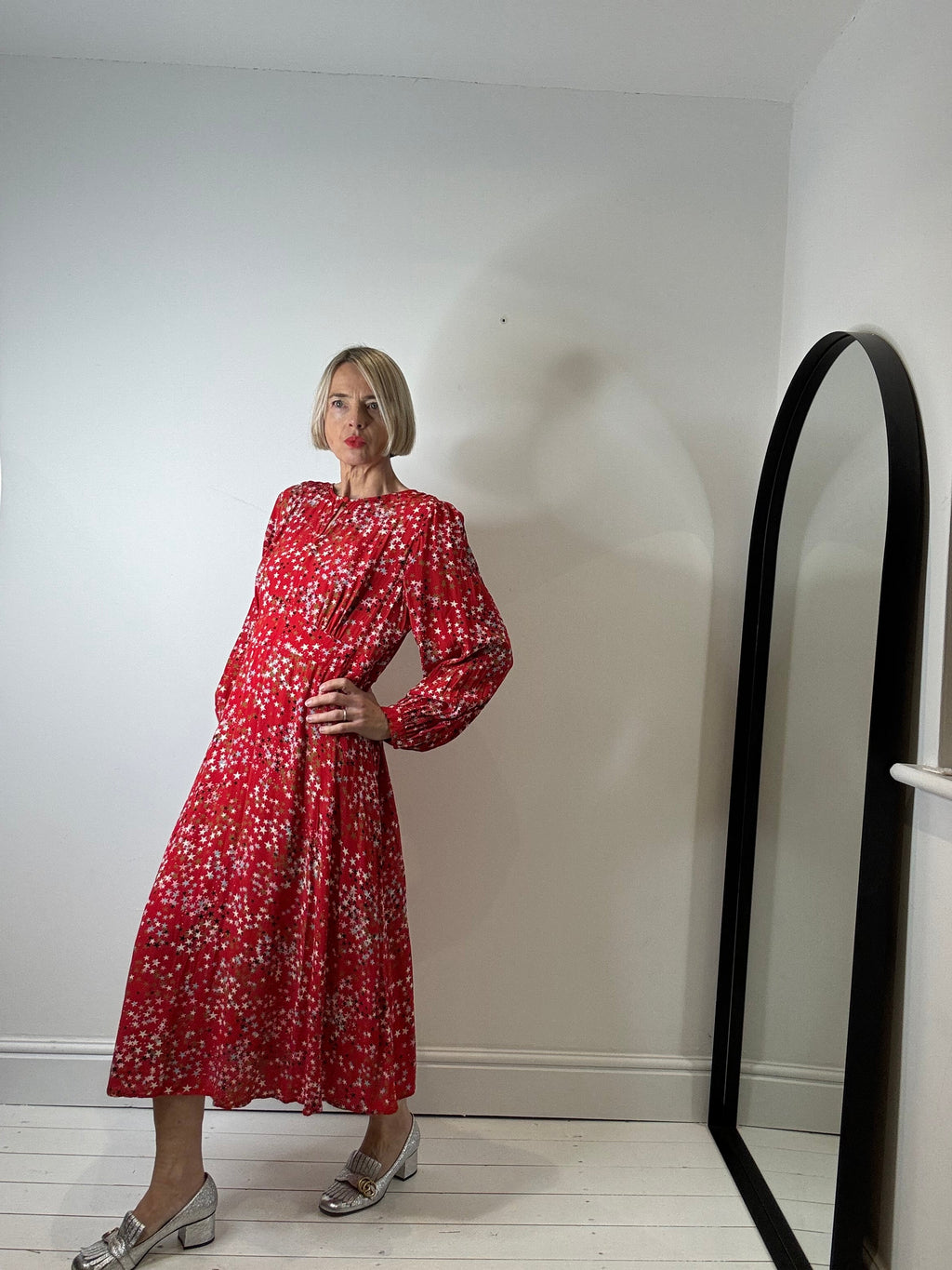 Star Print Midi Dress with Keyhole Neckline