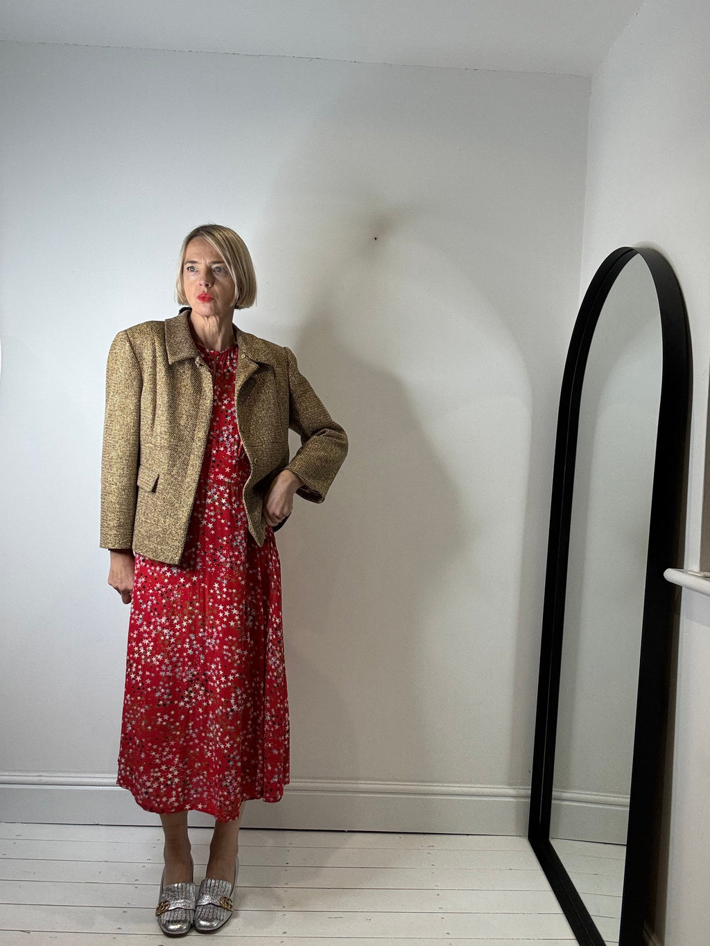 Star Print Midi Dress with Keyhole Neckline