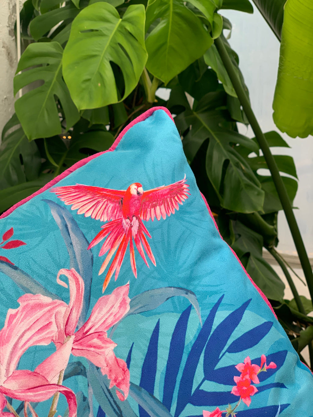 Turquoise Tropical Watercolour Cushion Jungala Double Sided Vegan Suede