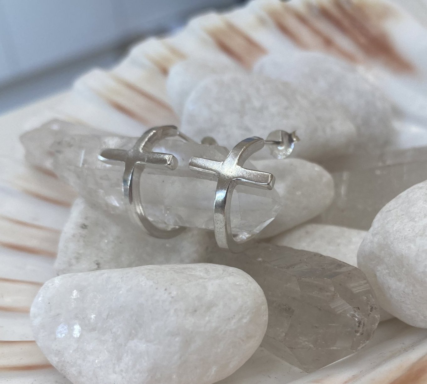 Cross Hoop Earrings in Sterling Silver
