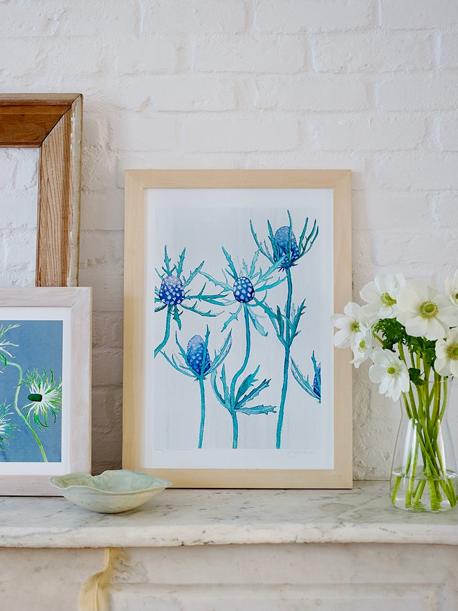 Purple Thistle on Snow Art Print