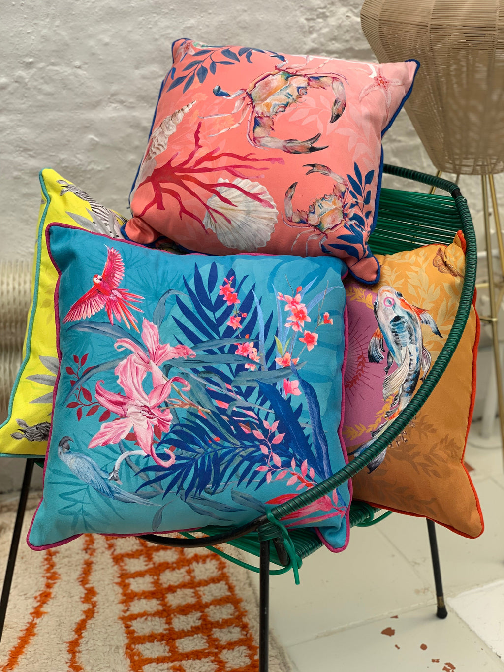 Turquoise Tropical Watercolour Cushion Jungala Double Sided Vegan Suede