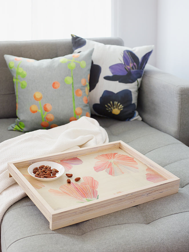 Handmade Serving Tray Hibiscus on Snow